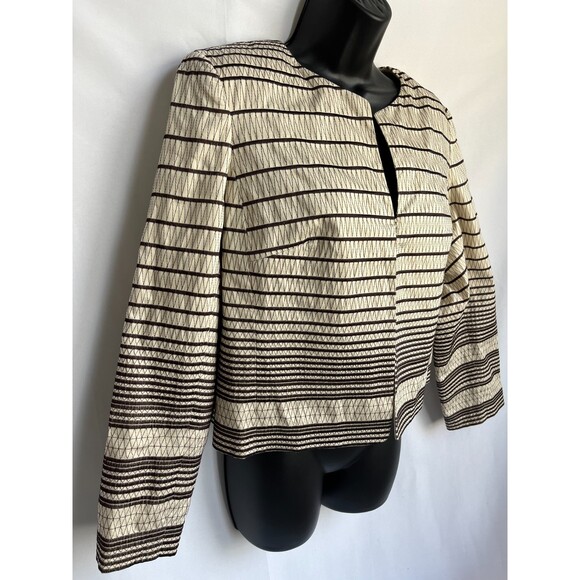 Talbots Cream Brown Embroidered Blazer Jacket Sze 10P Career Office Professional - Picture 2 of 9